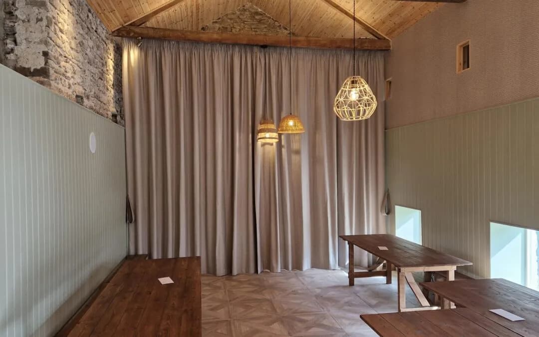 Large room divider curtains and curtain tracks for wedding venue