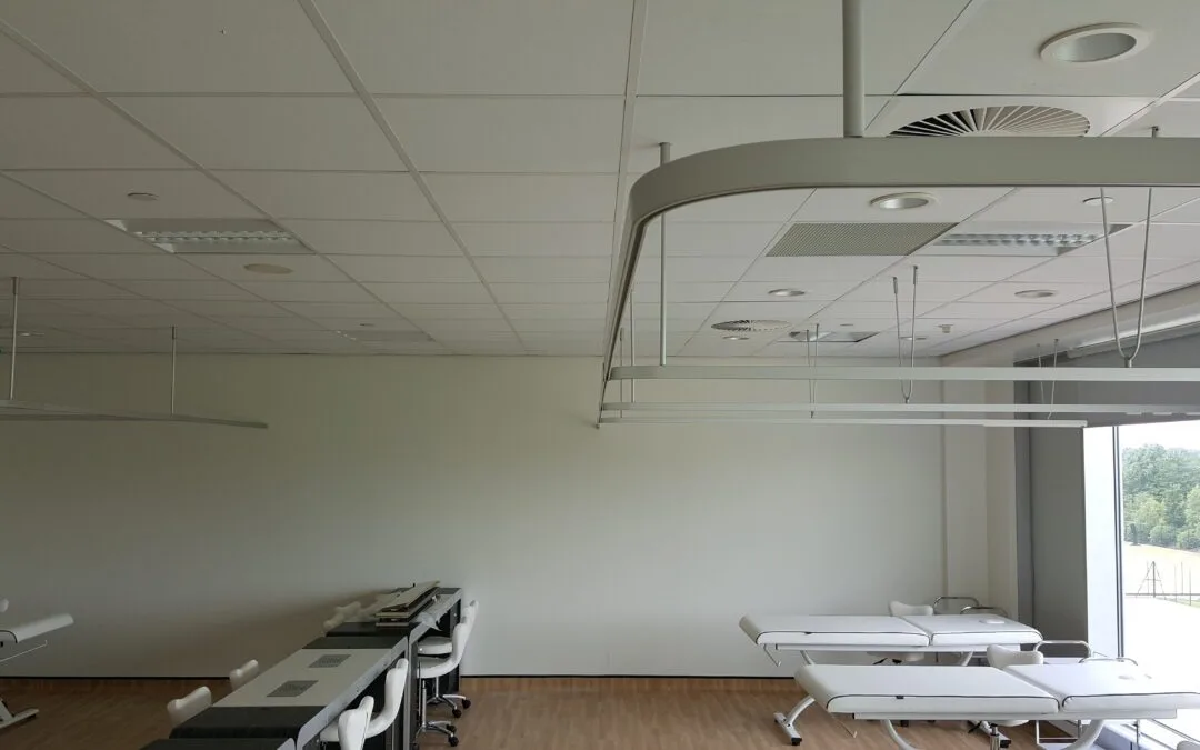 Cubicle curtain track system in a salon training centre, Merseyside