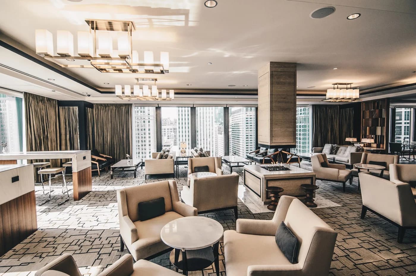 Hotel lounge with curtains