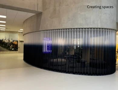 Curtain system used to divide a commercial interior
